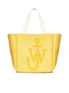 Jw Anderson Structured Yellow Cotton Tote Bag With Embossed Logo In Gold