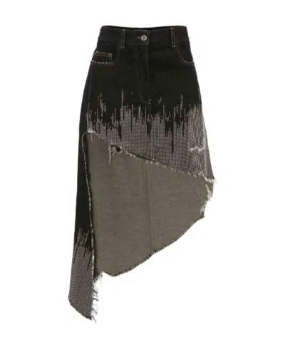 Jw Anderson Studded Asymmetric Denim Skirt In Black