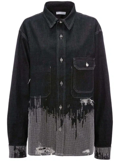 Jw Anderson Studded Denim Shirt In Black