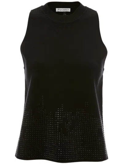 Jw Anderson Studded Knitted Tank Top In Black
