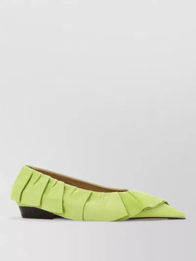 Jw Anderson Suede Ballerinas Pointed Toe Ruffle Detail In Green