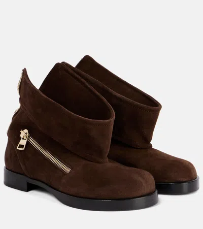 Jw Anderson Suede Biker Boots In Burgundy