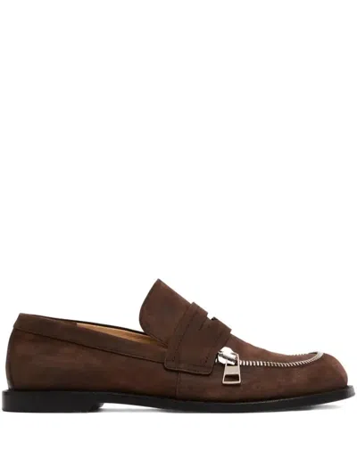 Jw Anderson Suede Biker Loafers In Brown