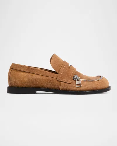 Jw Anderson Suede Biker Penny Loafers In Brown
