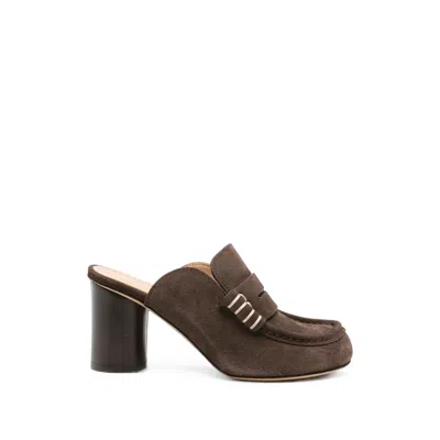 Jw Anderson Suede Block-heel Loafers In Brown