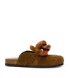 Jw Anderson Suede Chain Loafer Mules In Brown