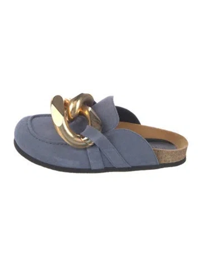 Pre-owned Jw Anderson Suede Chain-link Accents Mules In Blue