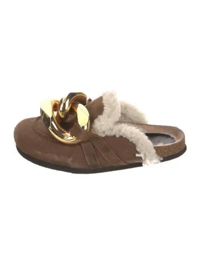 Pre-owned Jw Anderson Suede Chain-link Accents Mules In Brown