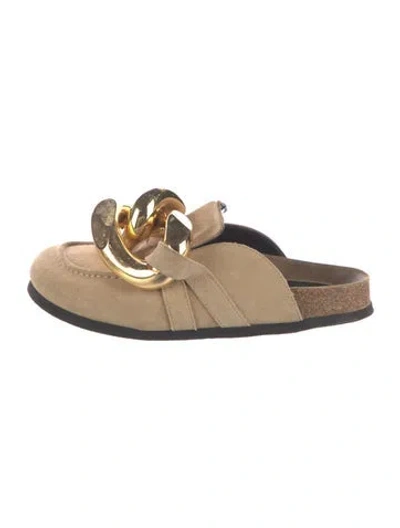 Pre-owned Jw Anderson Suede Chain-link Accents Mules In Brown