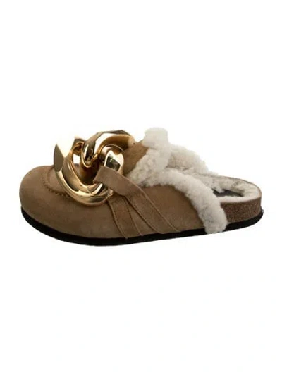 Pre-owned Jw Anderson Suede Chain-link Accents Mules In Gold