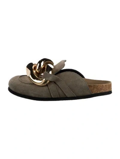 Pre-owned Jw Anderson Suede Chain-link Accents Mules In Gold/green