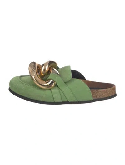 Pre-owned Jw Anderson Suede Chain-link Accents Mules In Green