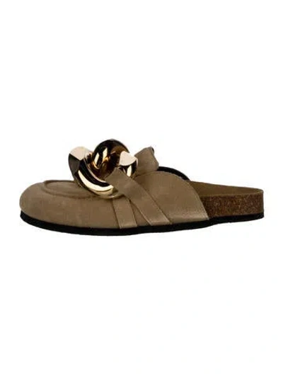 Pre-owned Jw Anderson Suede Chain-link Accents Mules In Neutral