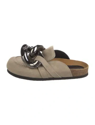 Pre-owned Jw Anderson Suede Chain-link Accents Mules In Neutral