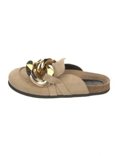 Pre-owned Jw Anderson Suede Chain-link Accents Mules In Neutral