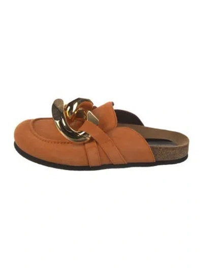 Pre-owned Jw Anderson Suede Chain-link Accents Mules In Orange