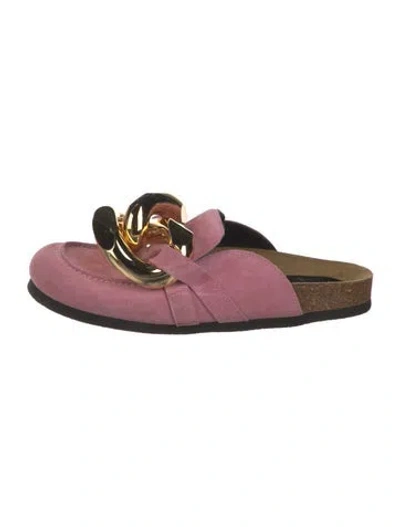 Pre-owned Jw Anderson Suede Chain-link Accents Mules In Pink