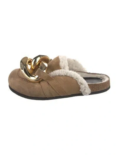 Pre-owned Jw Anderson Suede Chain-link Accents Mules In White