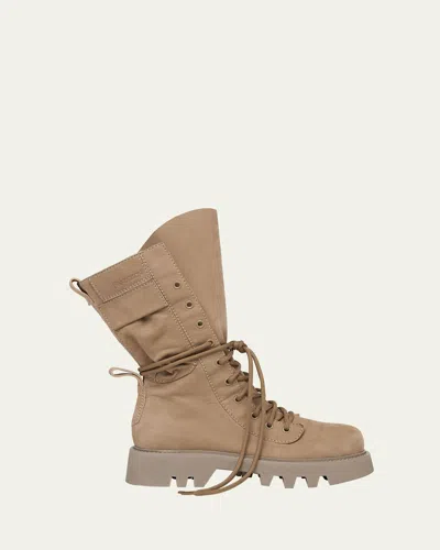 Jw Anderson Suede Lace-up Combat Boots In Taupe