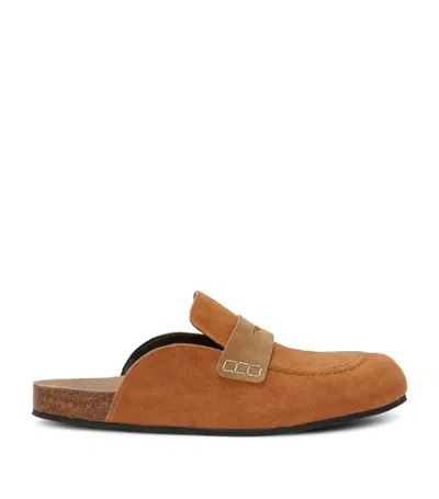 Jw Anderson Suede Loafer Mules In Brown