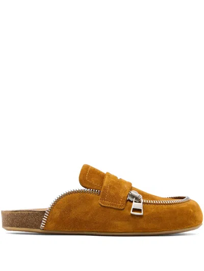 Jw Anderson Biker Suede Mules In Brown
