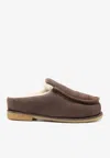 Jw Anderson J. W. Anderson Brown Suede Mules With Cozy Fur Interior And Embossed Seams In Brown