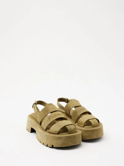 Jw Anderson Suede Platform Fisherman Sandals In Green