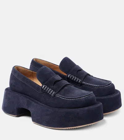 Jw Anderson Suede Platform Penny Loafers In Blau