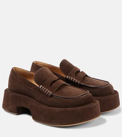 Jw Anderson Suede Platform Penny Loafers In Brown