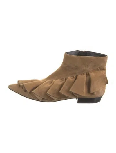 Pre-owned Jw Anderson Suede Ruffle Embellishment Boots In Brown