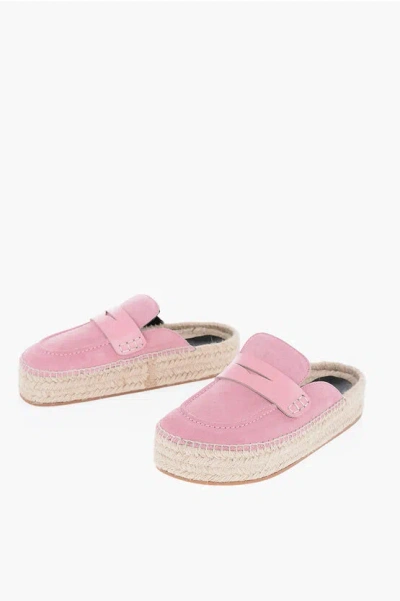 Jw Anderson Suede Sabot With Raffia Sole 4cm In Pink