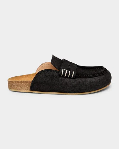 Jw Anderson Suede Stitch Loafer Mules In Black
