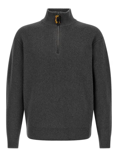 Jw Anderson High Collar Rib Knit Half Zip Sweater In Black