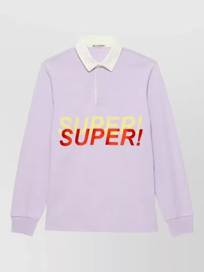 Jw Anderson Super Polo Shirt Contrasting Collar Graphic Print In Purple