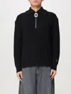 Jw Anderson Black High Neck Sweater With Front Zip Closure And Logo Embroidery In Wool Man In Black