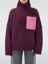Jw Anderson Colorblock Patch Pocket Oversized Wool Turtleneck Sweater In Pflaume