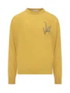 Jw Anderson Wool Crewneck Sweater Long Sleeves In Yellow/grey Melange
