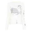 Jw Anderson Sheer Graphic Print Top With Long Sleeves In White
