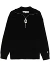 Jw Anderson Black High Neck Sweater With Front Zip Closure And Logo Embroidery In Wool Man In Black