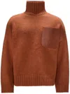 Jw Anderson J. W. Anderson Wool Blend Sweater With Leather Pocket Detail In Brown