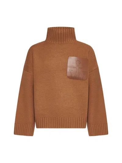 Jw Anderson Tan Leather Patch Pocket Turtleneck In Yellow