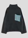 Jw Anderson High-neck Drop-shoulder Jumper In Dark Grey/artic Blue