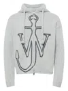 Jw Anderson Mens Light Grey Melange Anchor Zip-up Knitted Wool Hoody Xl In Gray