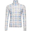 Jw Anderson Light Blue Turtleneck T-shirt With All-over Check Motif And All-over Logo Print In Tech Fabric Stret In Multicolor