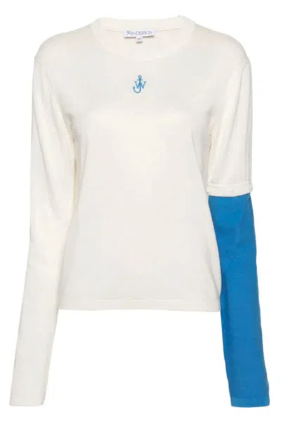 Jw Anderson White Logo Sweater In Bianco Chiari E Naturali