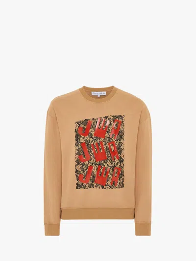 Jw Anderson Sweatshirt With Printed Lace Frontpanel In Neutrals