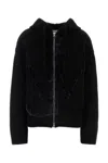Jw Anderson Wool Sweatshirt With Hood And Ribbed Finish In Black