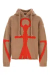 Jw Anderson Wool Sweatshirt With Drawstring Hood In Brown