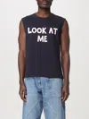 Jw Anderson Blue Sleeveless Top With Maxi Print On The Front And Logo Detail On The Rear In Navy