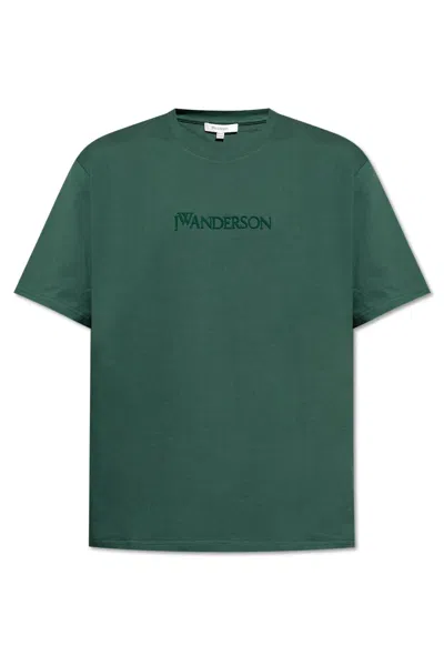 Jw Anderson T-shirt With Embossed Logo In Green